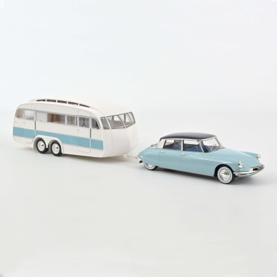 NOREV superbe ensemble DS19 1959 Bleu nuage et aubergine + caravane Hénon avec aménagement intérieur Diecast models