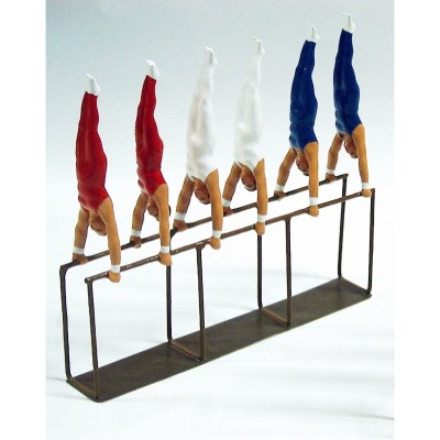 CBG ensemble de 6 gymnastes sur barres parallèles (équipe spéciale des pompiers de Paris bleu/blanc/rouge)(série très limitée) Military