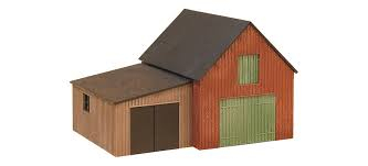 AUHAGEN kit à construire en plastique teinté de grange avec garage (70x53x62 +58x39x33mm))(colle non incluse) Echelle HO
