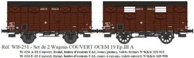 REE Set de 2 wagons couverts SNCF OCEM 19 ep IIIA Echelle HO