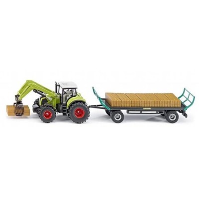 SIKU tracteur avec pince à balles cubiques et remorque (420x115x65mm) Les miniatures pour jouer