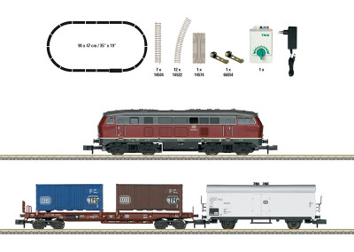 MINITRIX coffret de départ analogique (comprends locomotive et 2 wagons , ovale de rails et transformateur -régulateur) Echelle N