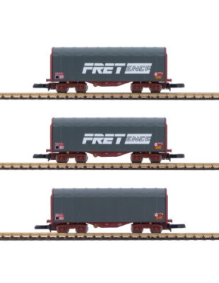 AZAR MODELS 4-axle short silding tarp cars  FRET SNCF (set of 3 units) Z scale